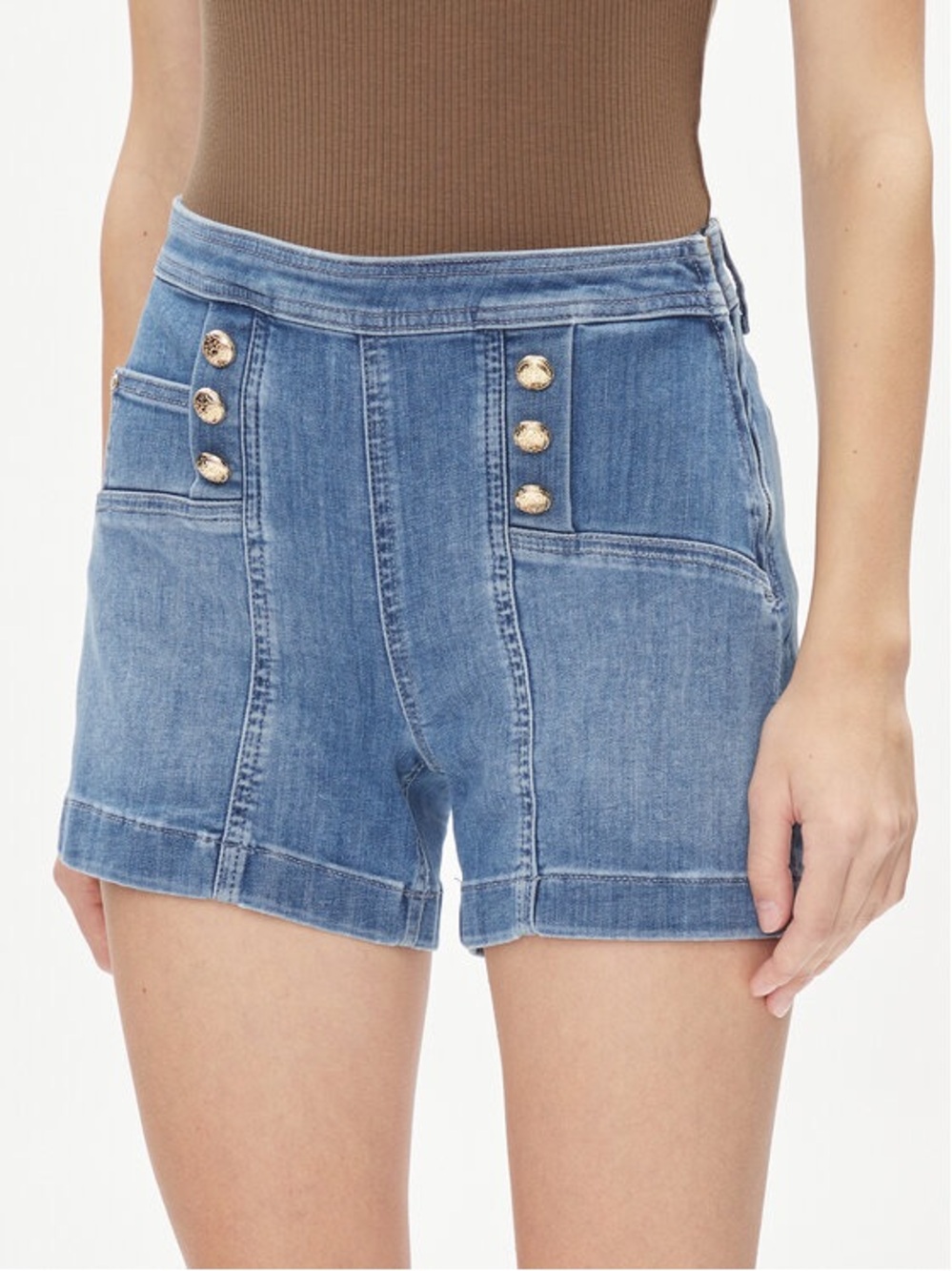 Liu Jo Sailor Button High Rise Denim Shorts NWOT Style UA4112 D4611 Size 26